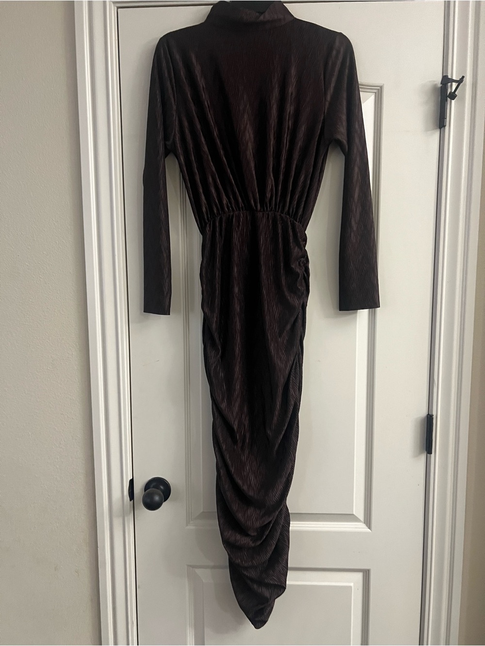 Boohoo Chocolate Brown Long Sleeve Ruched Maxi Dress